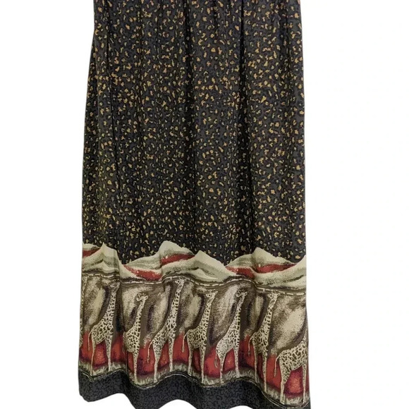 Vintage Midi Skirt  Size 18 Animal Print Giraffe Safari Print Exotic Olive Green - Picture 3 of 5